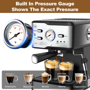 Espresso Machine 20 Bar Pressure Cappuccino Latte Maker Coffee Machine With ESE POD Filter&Milk Frother Steam Wand&thermometer, 1.5L Water Tank, Stainless Steel Espresso Ban On Amazon